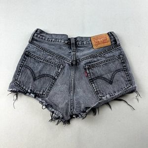 Levis 501 Jean Shorts Womens 24 Black Denim Cut Off Original Fit Charcoal Wash